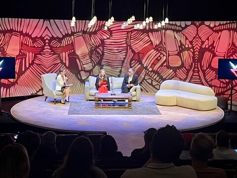 On stage at Warsaw Glitch, a panel discussion in front of a full audience